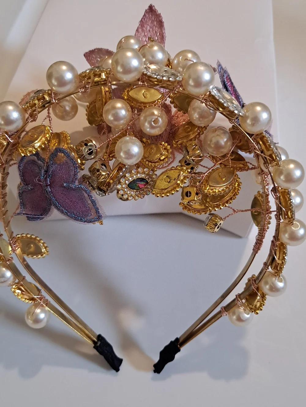 Rhinestone Tiara with Floral and Pearl Accents